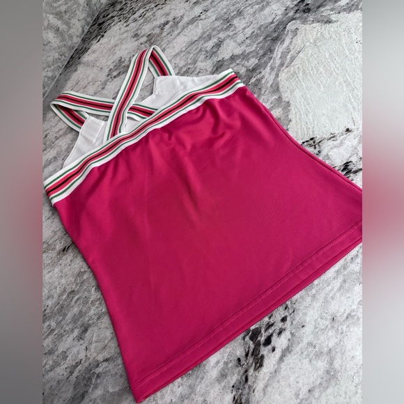 Athleta women's Sz S pink criss cross shelf bra tank top. - Picture 4 of 10